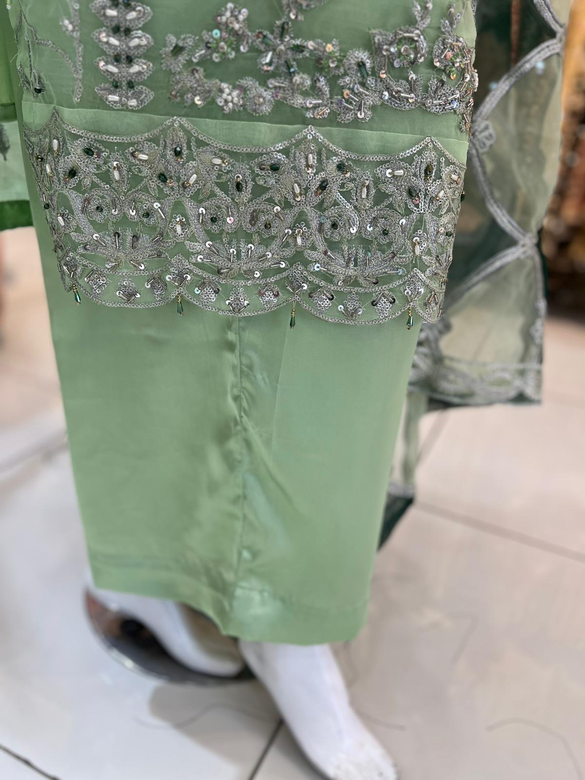 Pista Green Orgenza Embellished Dress - Formal Wear