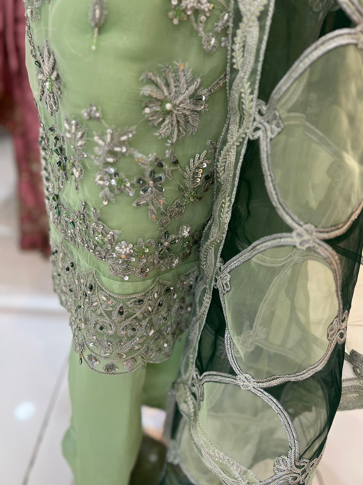 Pista Green Orgenza Embellished Dress - Formal Wear