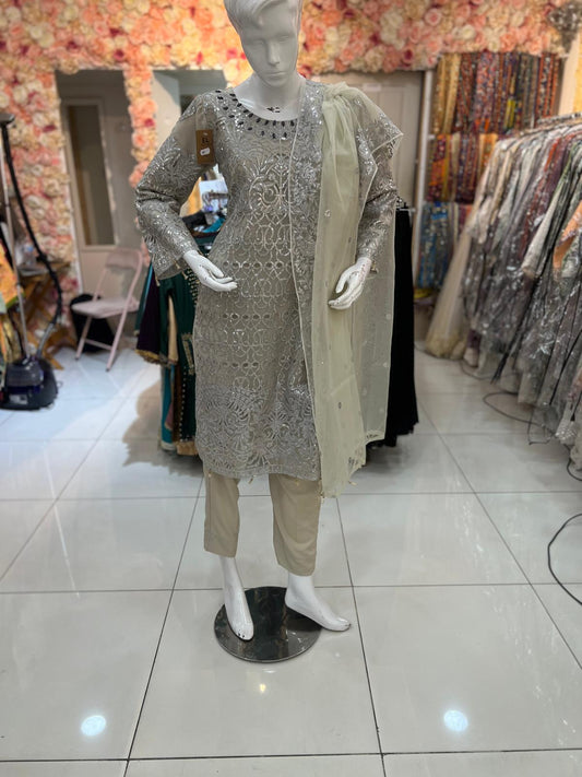 Grey Embellished Formal Wear