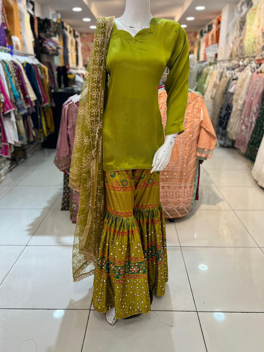 Lime Green Mehndi Gharara Set