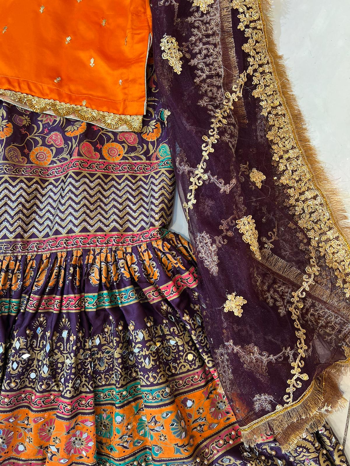 Purple and Orange Mehndi Gharara Set