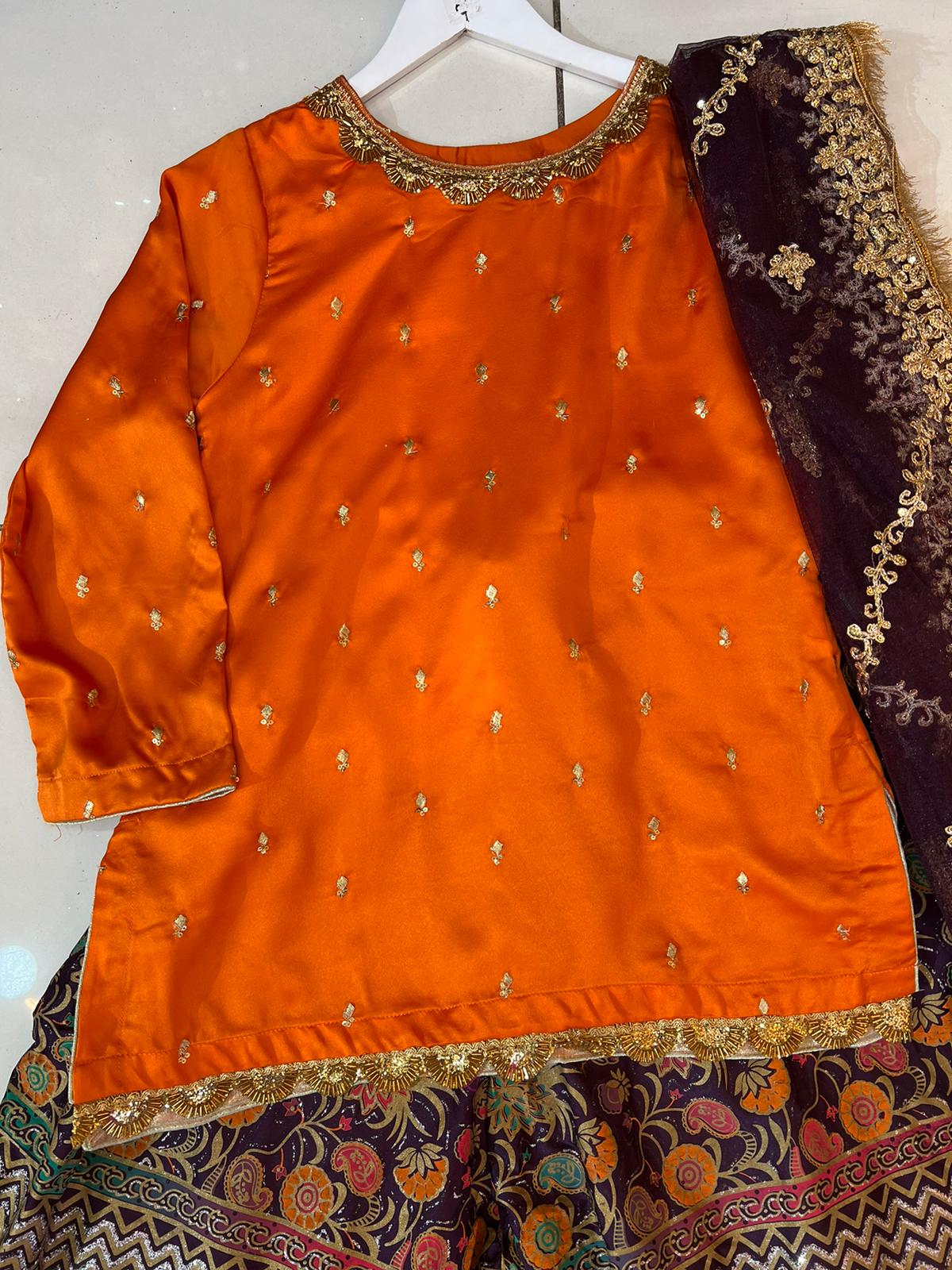 Purple and Orange Mehndi Gharara Set