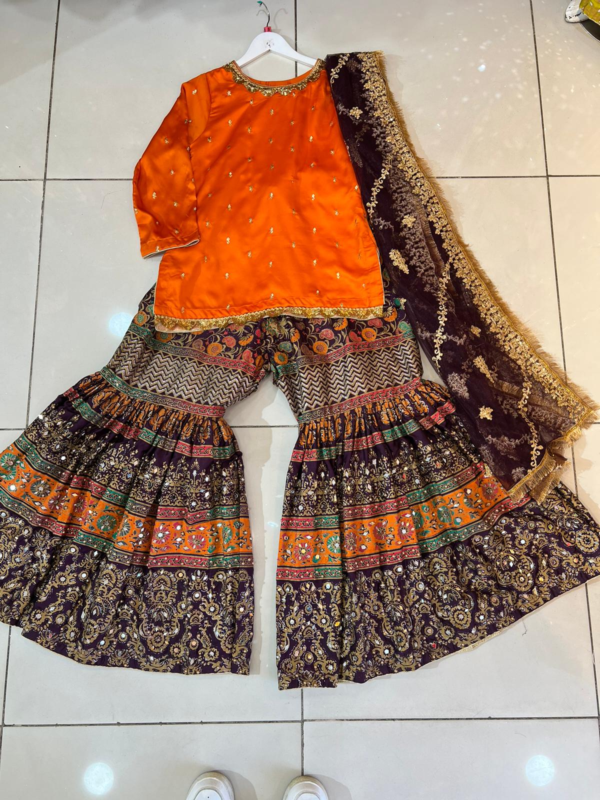 Purple and Orange Mehndi Gharara Set