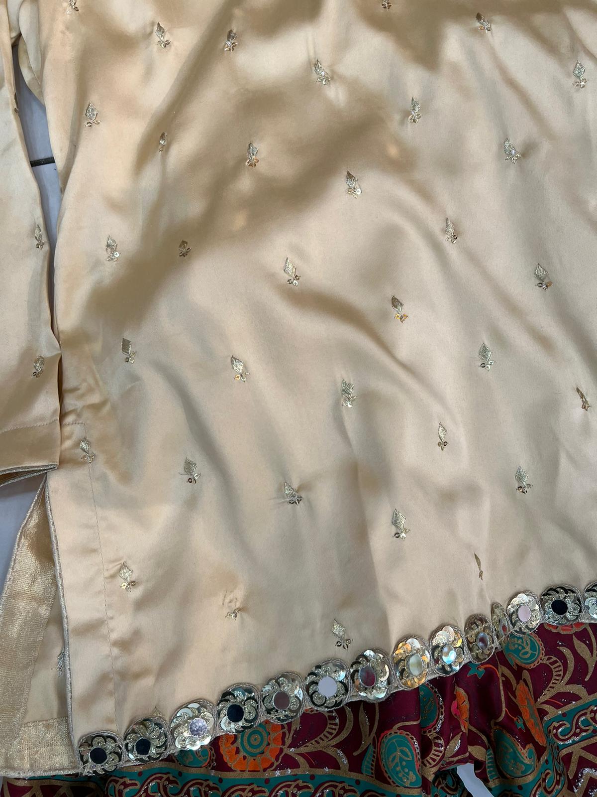 Mahroon and Beige Mehndi Wear Gharara Set