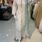 White and Aqua Embroidered 3 Pc Outfit