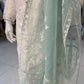 White and Aqua Embroidered 3 Pc Outfit