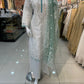 White and Aqua Embroidered 3 Pc Outfit