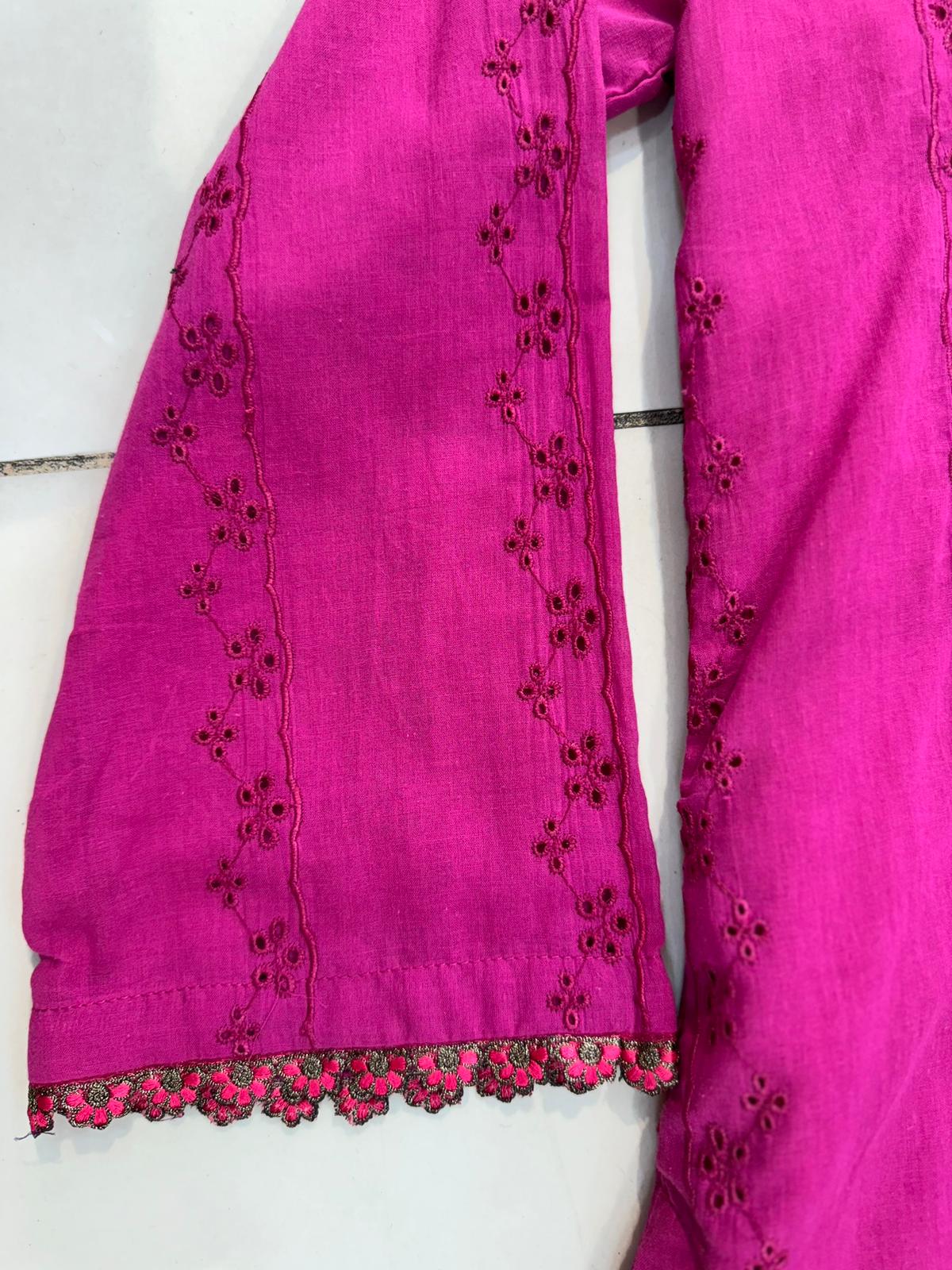 Shocking Pink 1 Pc Chikankari Kurta