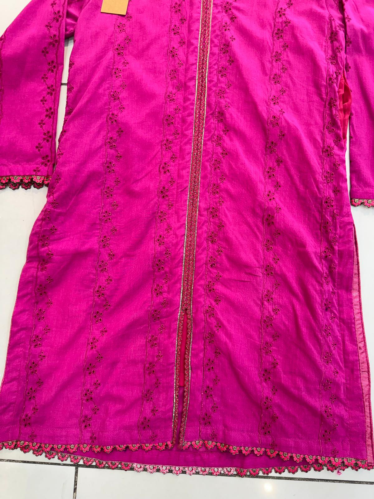 Shocking Pink 1 Pc Chikankari Kurta