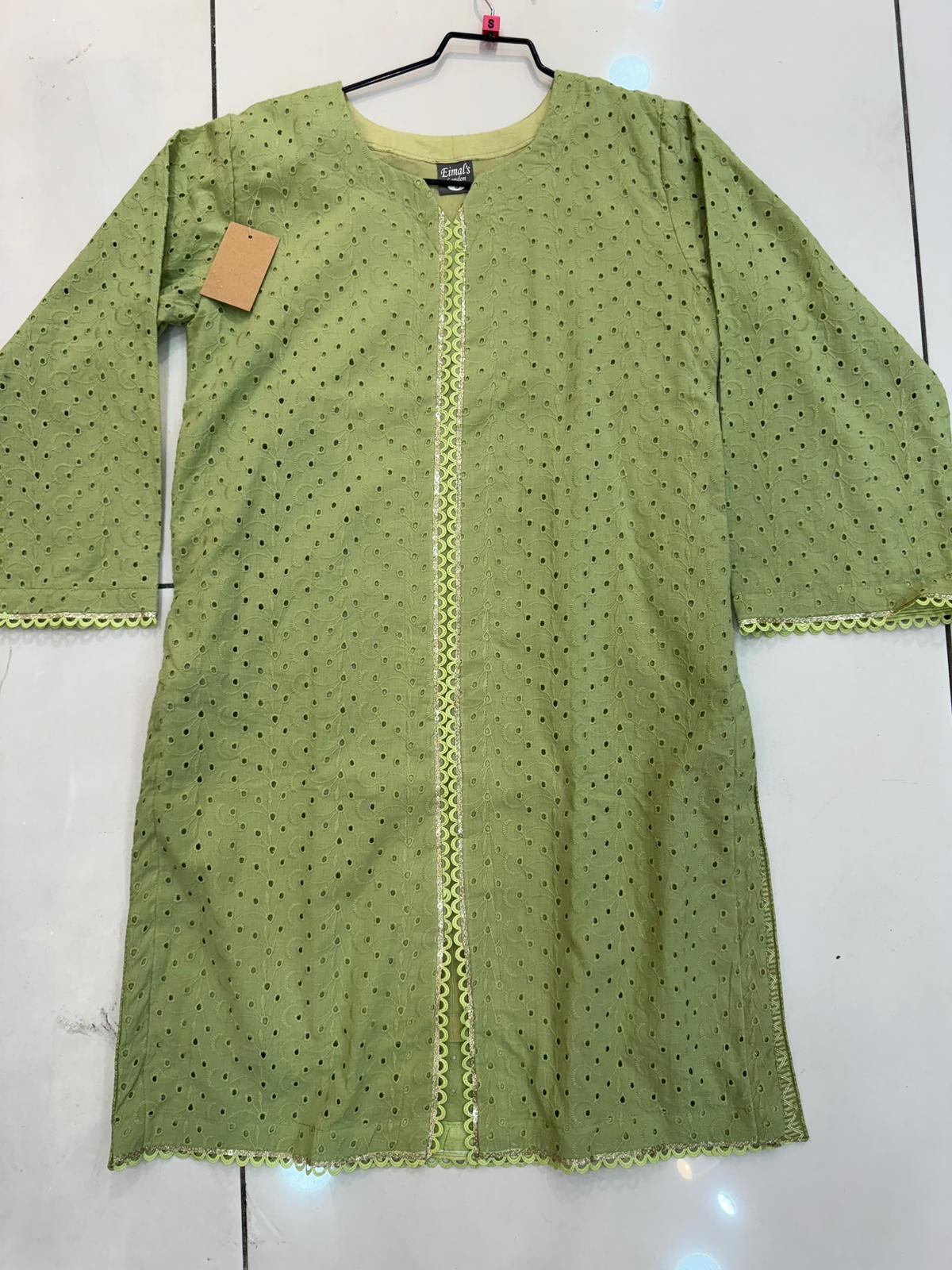 Olive Green Chikankari Kurta 1 Pc