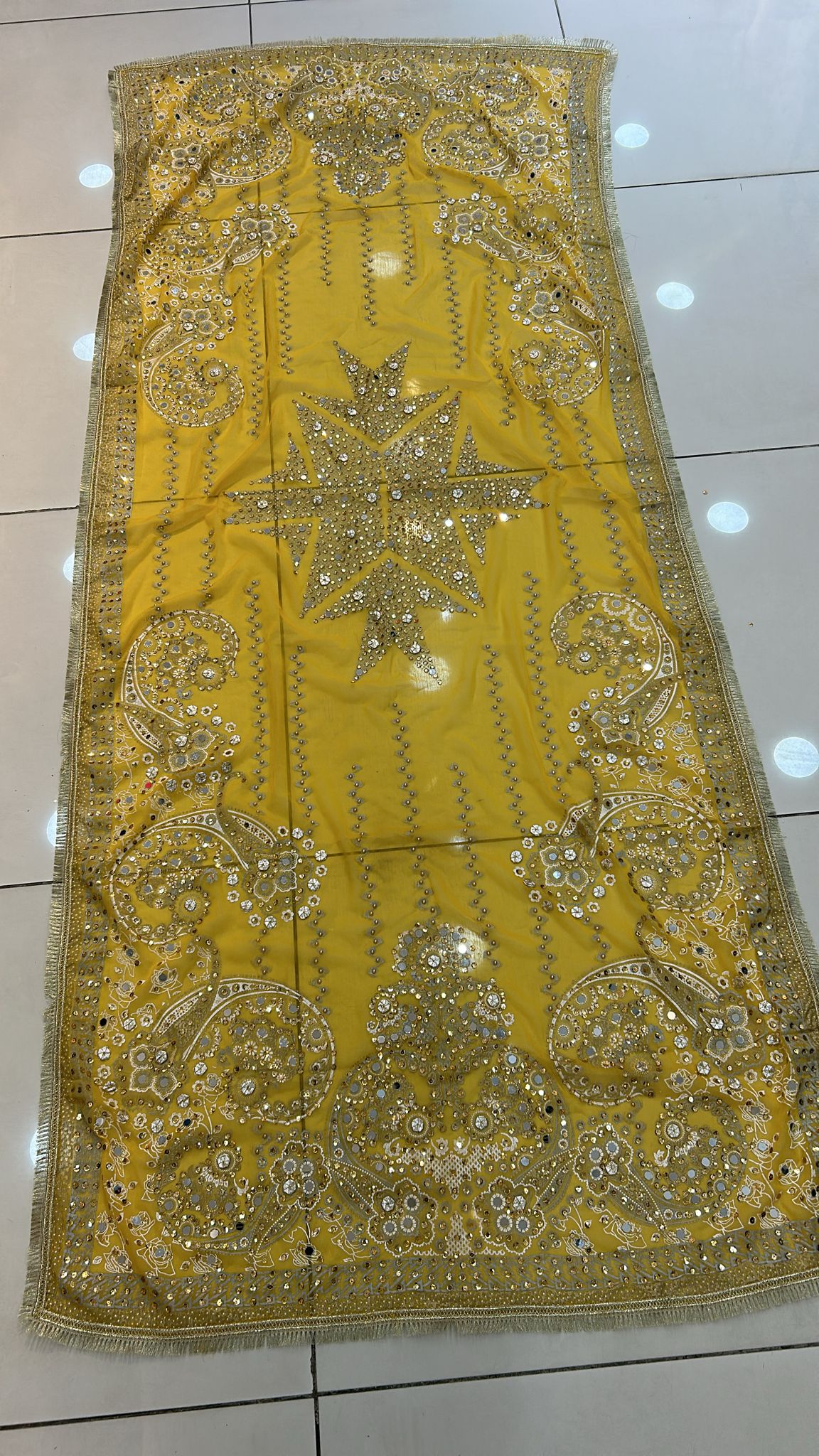 Heavy Mirror and bead work Dupatta with Printing (Star Style)