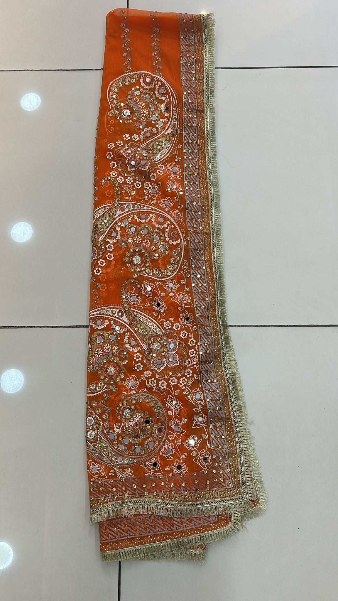 Heavy Mirror and bead work Dupatta with Printing (Star Style)