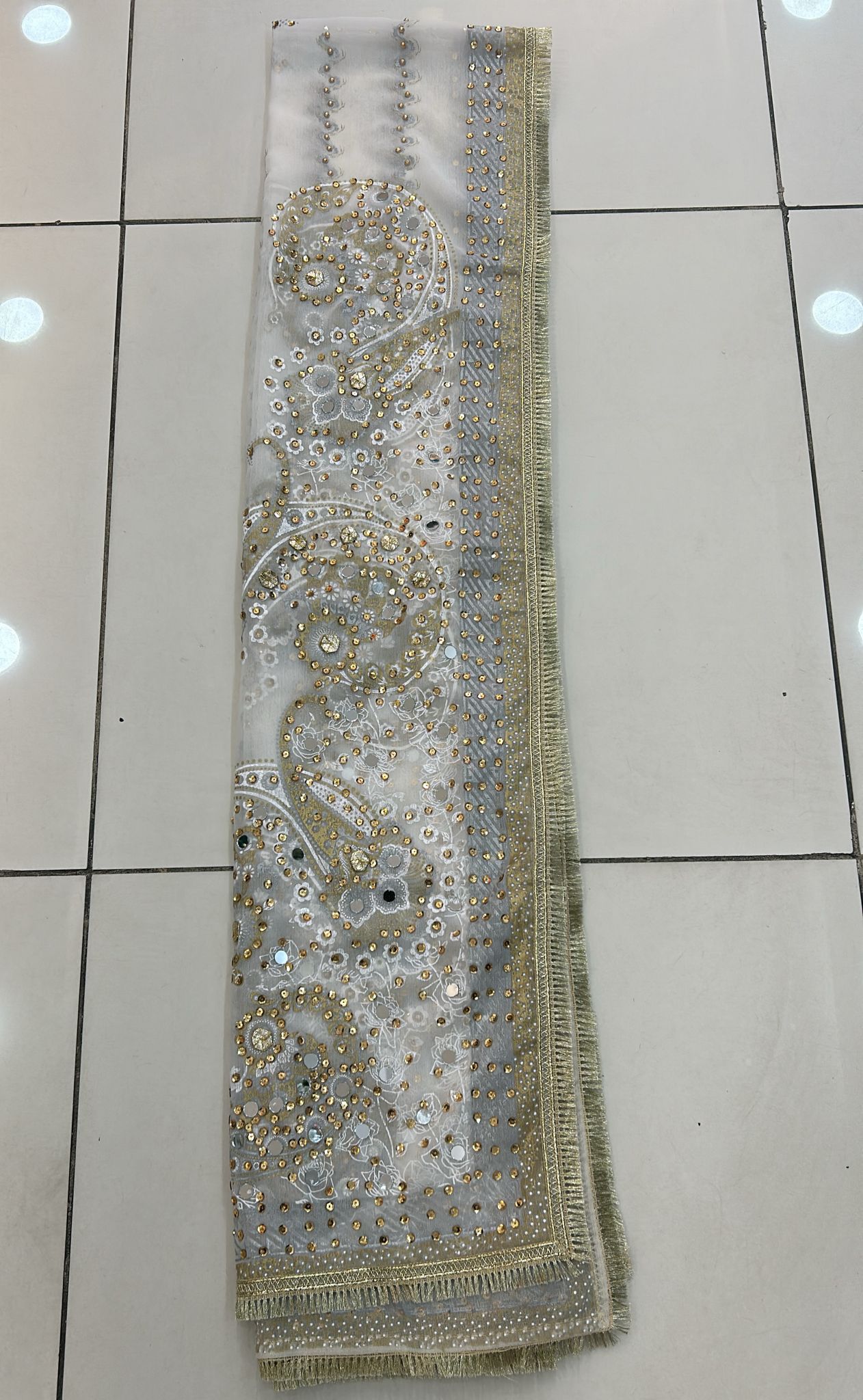 Heavy Mirror and bead work Dupatta with Printing (Star Style)