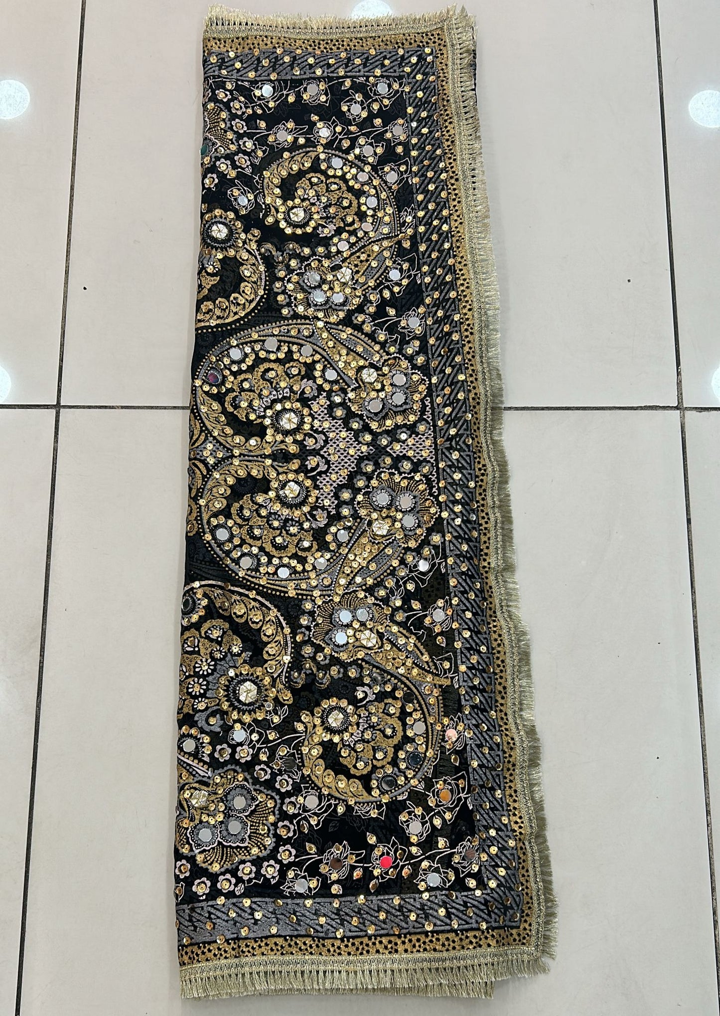 Heavy Mirror and bead work Dupatta with Printing (Star Style)