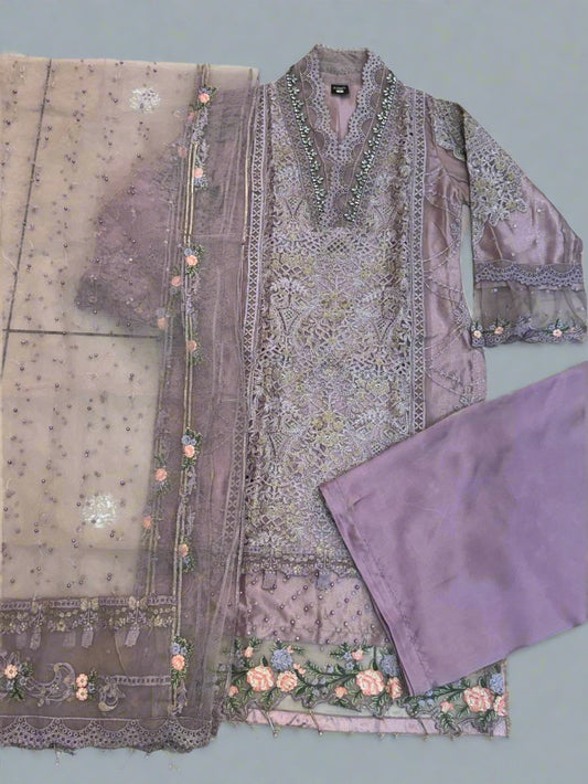 Mariam's original ;Lilac 3 Pc Formal Wear with Highly Embellished Bead Work and Thread Work