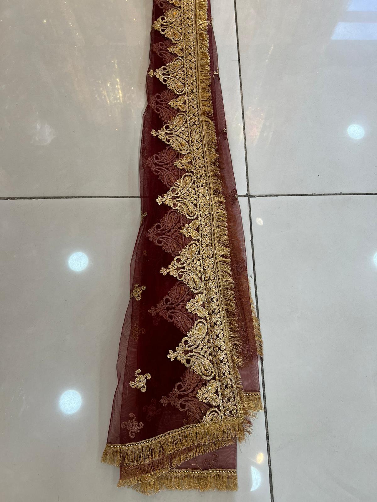 Boarder Pattern Net Mehndi Wear Dupatta - ELMWDP005