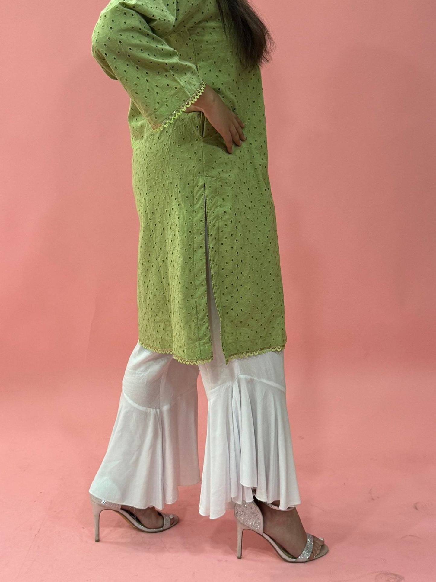 Olive Green Chikankari Kurta 1 Pc