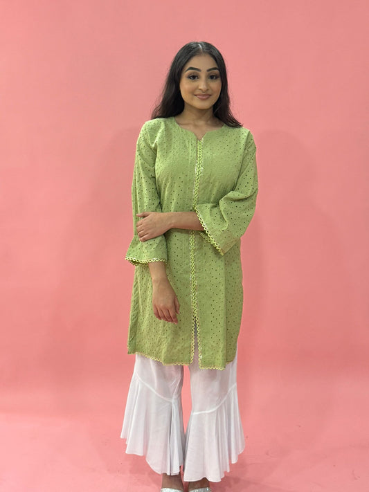 Olive Green Chikankari Kurta 1 Pc