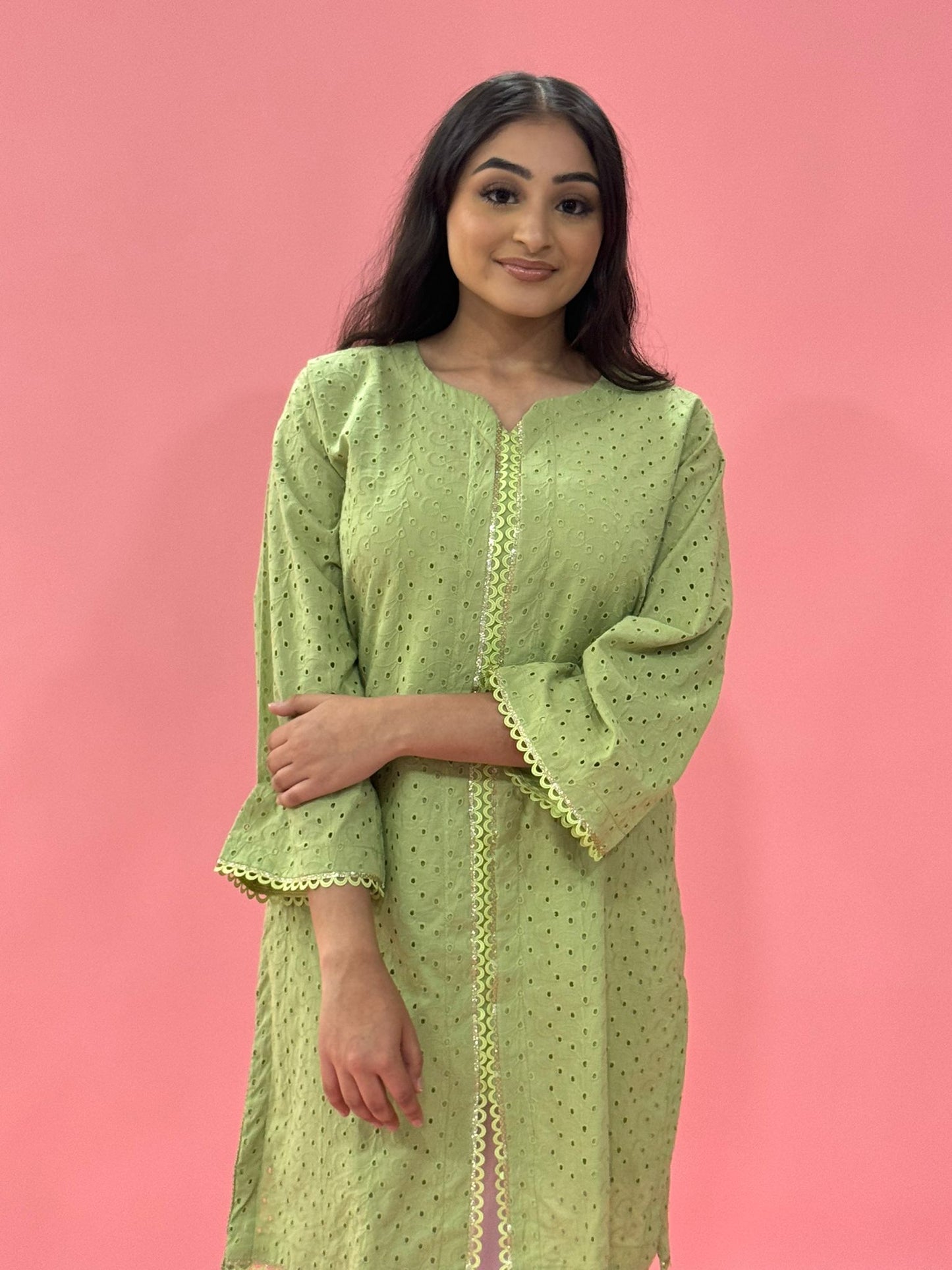 Olive Green Chikankari Kurta 1 Pc