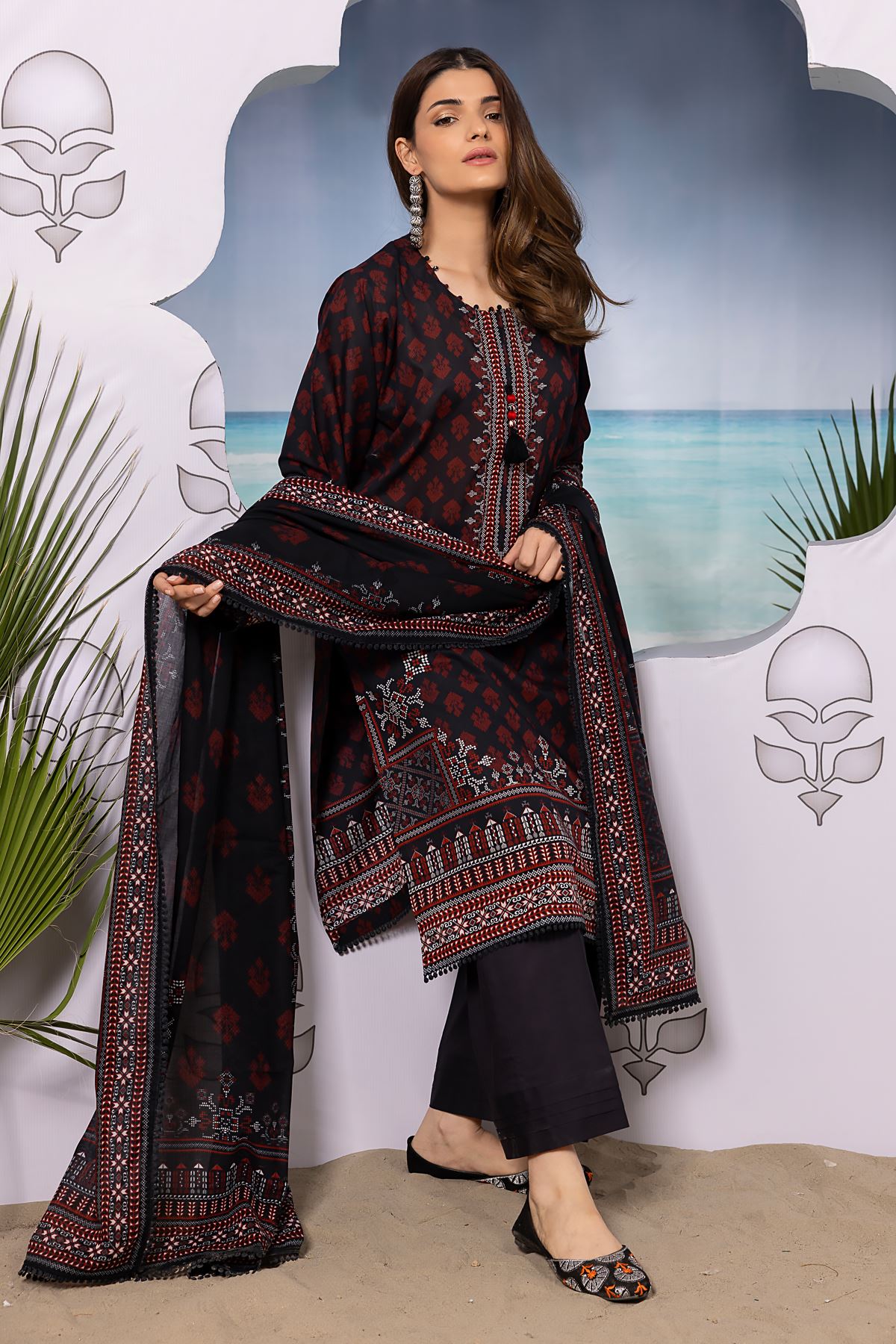 Khaadi Original Black 3 Pc Printed Lawn Casual Wear