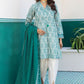 Khaadi Original Green and White 3 Pc Printed Lawn Casual Wear