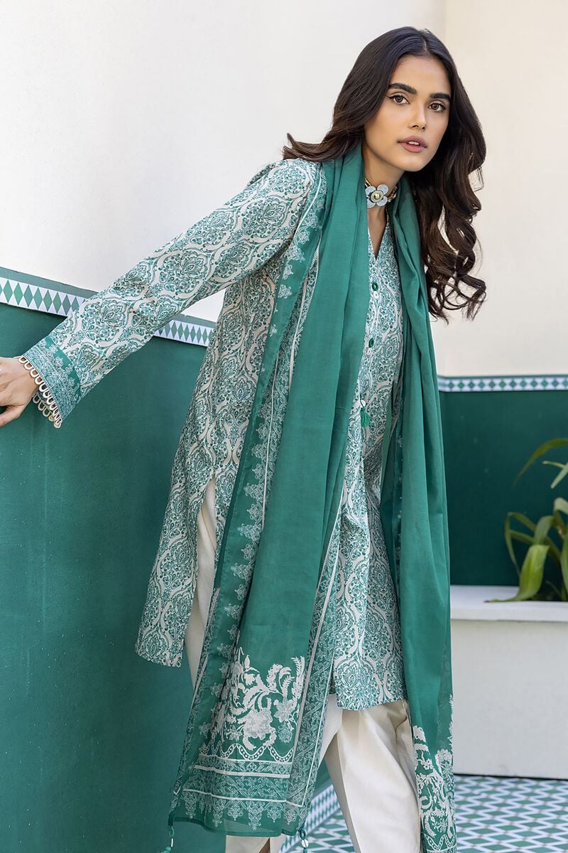 Khaadi Original Green and White 3 Pc Printed Lawn Casual Wear