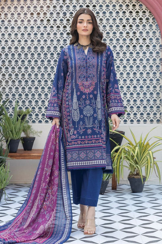 Khaadi Original Navy Blue and Purple 3 pc Printed Lawn Outfit