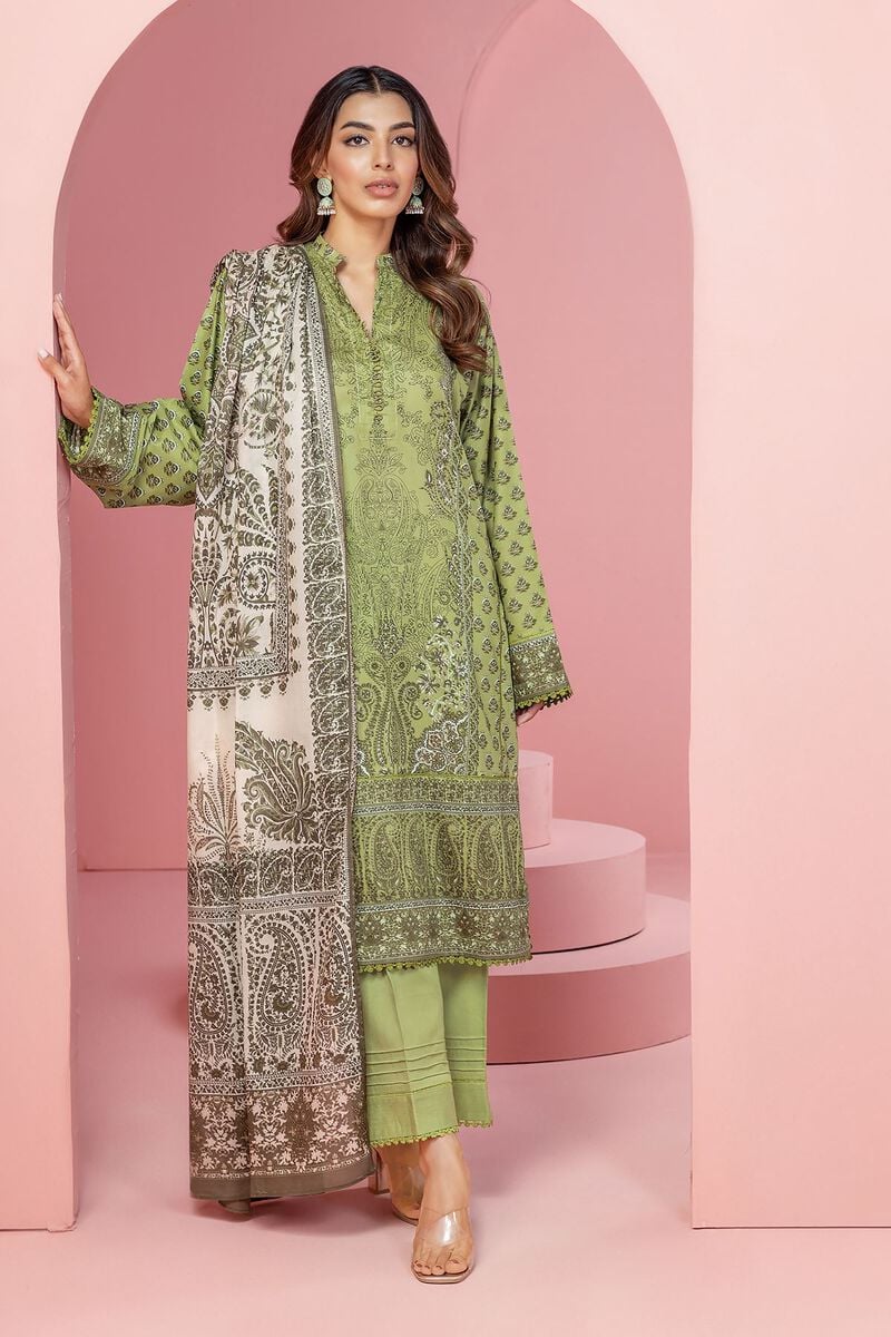 Khaadi Original Olive Green 3 Pc Printed Lawn Casual Wear