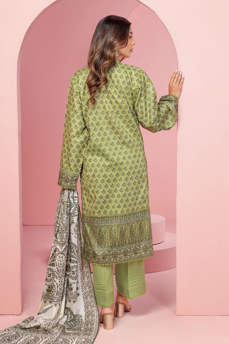 Khaadi Original Olive Green 3 Pc Printed Lawn Casual Wear