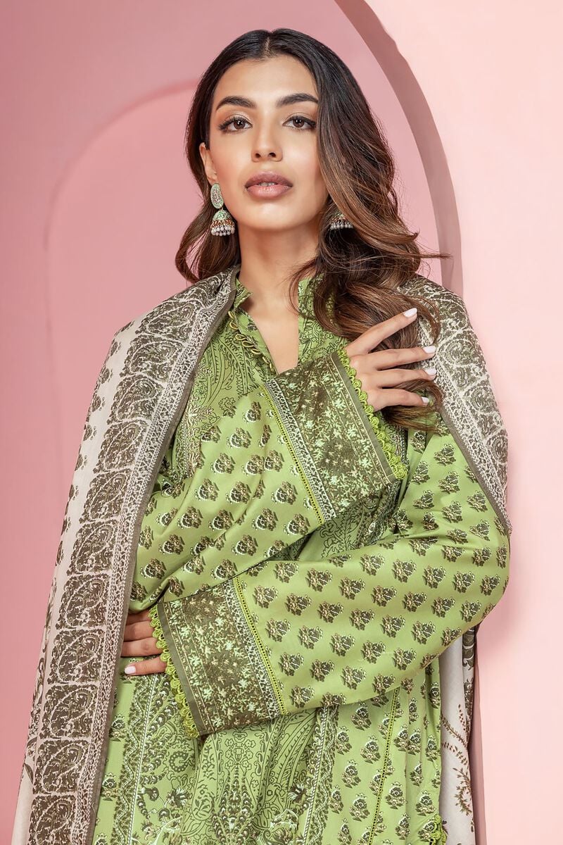 Khaadi Original Olive Green 3 Pc Printed Lawn Casual Wear