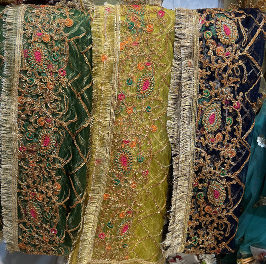 Multi Color Golden Mehndi Net Dupatta - ELMWDP003