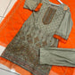 3 piece Casualwear Lawn Suits Womenswear in Orange and Beige Color