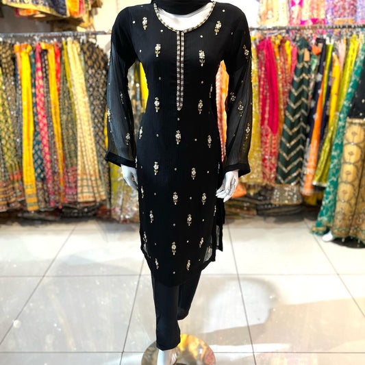 Black Bead Work Formal Wear Outfit- ELRR110