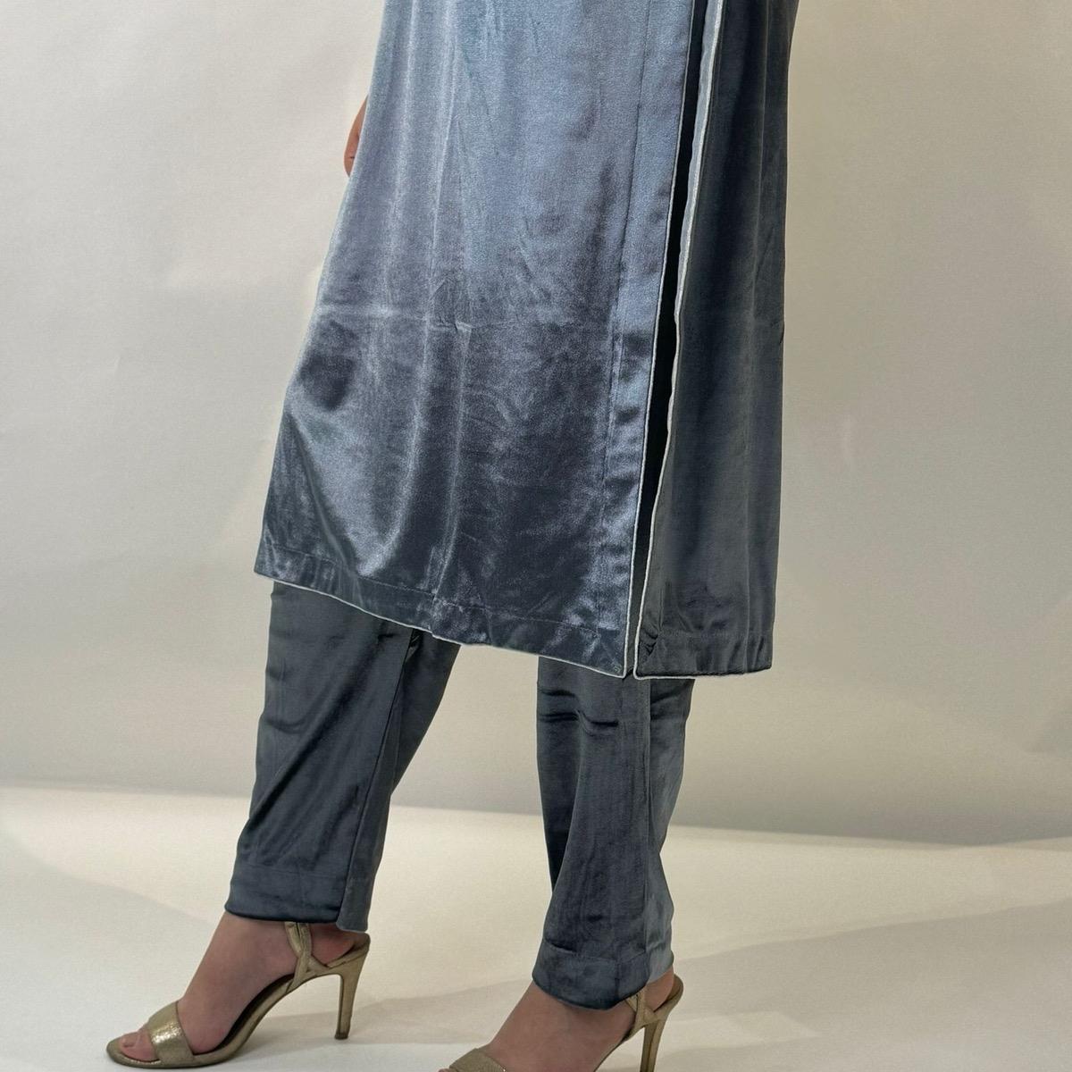 2 pieces velvet suit in grey colour |  ELWC-006 Womenswear asian clothing