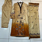 ELWC-009 Kottrai wool 3 piece printed suit with wool shawl orange and cream clothing