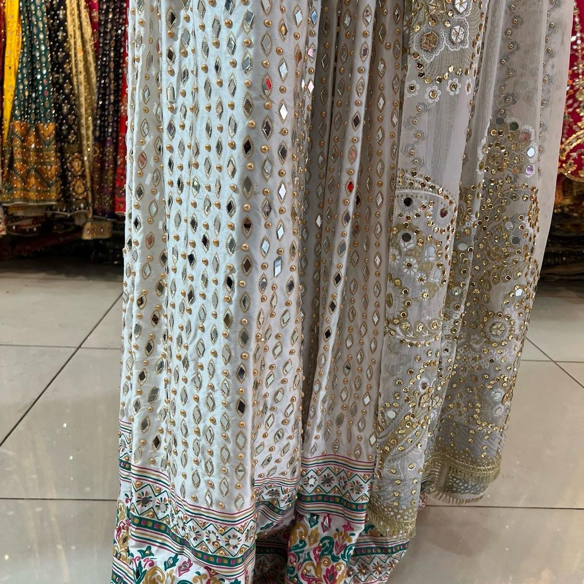 White Silk Lengha Mehndi Outfit for Women