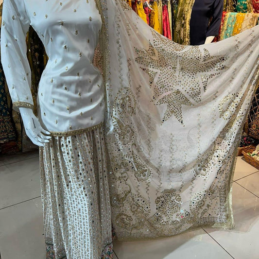 White Silk Lengha Mehndi Outfit for Women