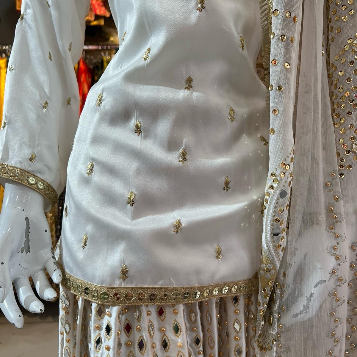 White Silk Lengha Mehndi Outfit for Women