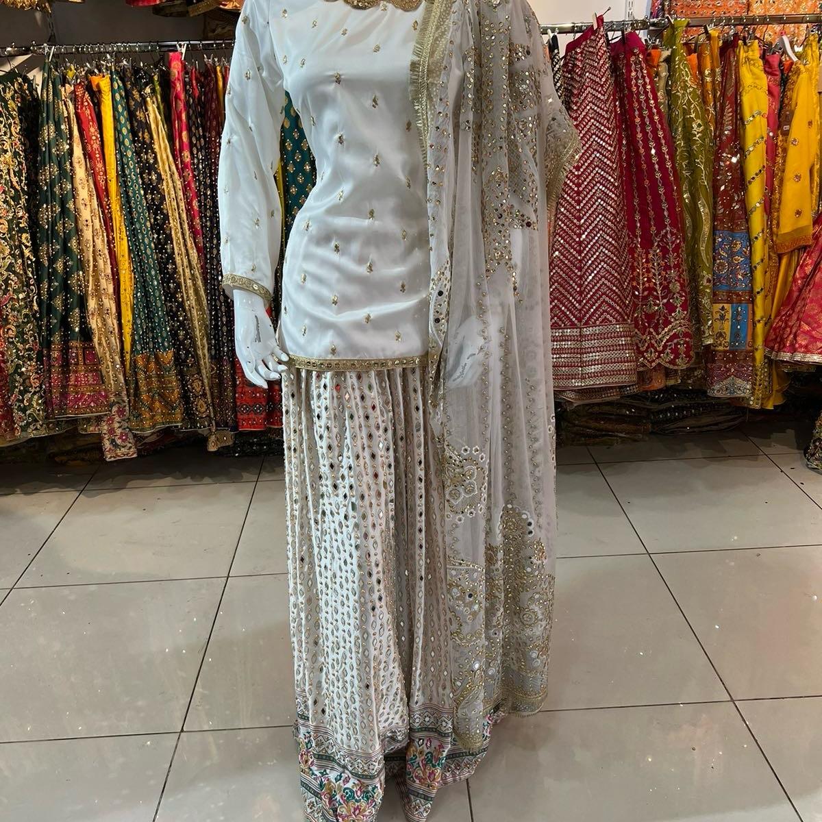 White Silk Lengha Mehndi Outfit for Women