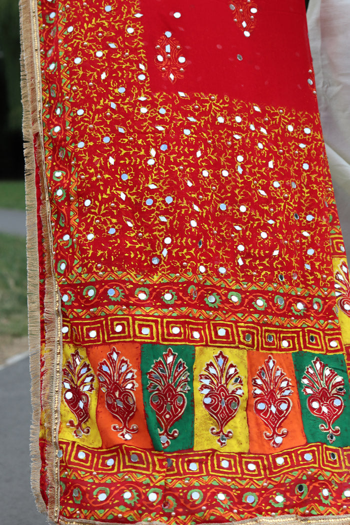Light Mirror Work Mehndi Scarf