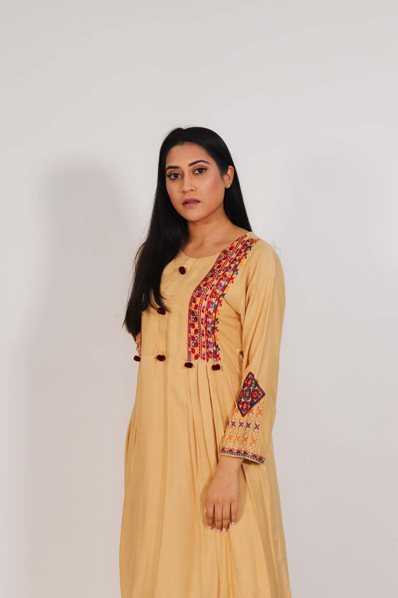 Skin Kurta with Multi Thread Work - 1 PC - ELRR076