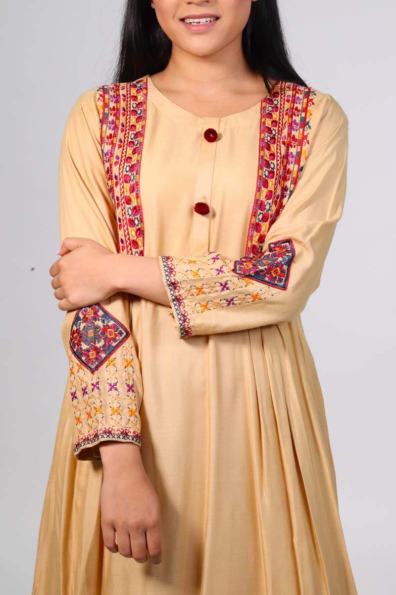 Skin Kurta with Multi Thread Work - 1 PC - ELRR076