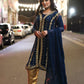 Dark Turquoise Formal Wear with Golden Trouser - 3 PC - ELRR051
