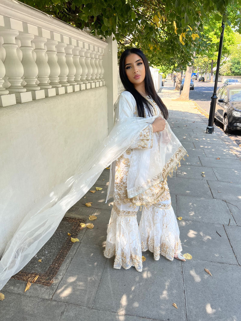 Shaposh Formal White Gharara Outfit - ELRR005