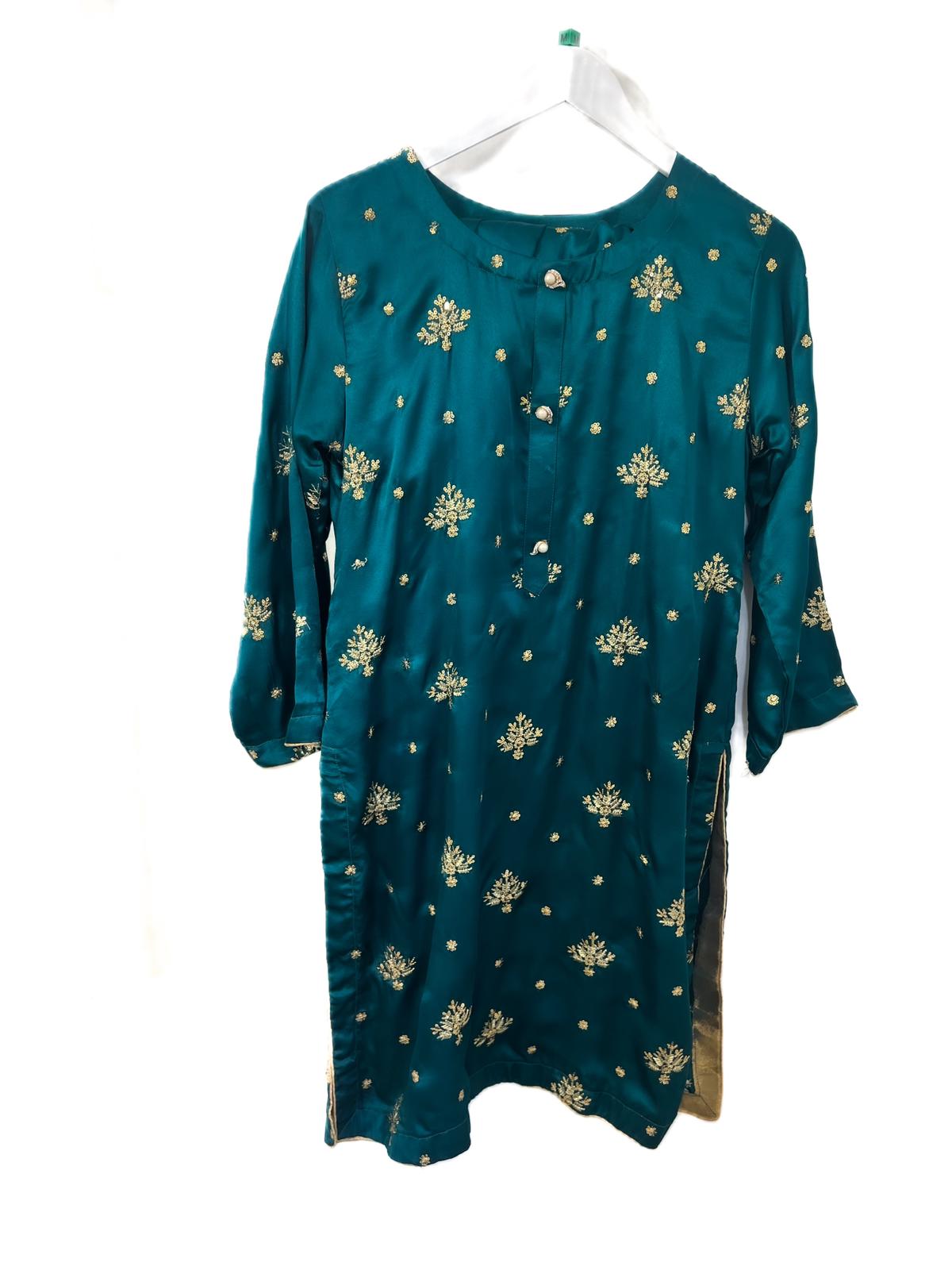 Teal Satin Silk 2 Pc Outfit - ELRR008