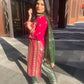 Hot Pink Formal Wear with Banarsi Green Trouser - 3 Pc - ELRR053