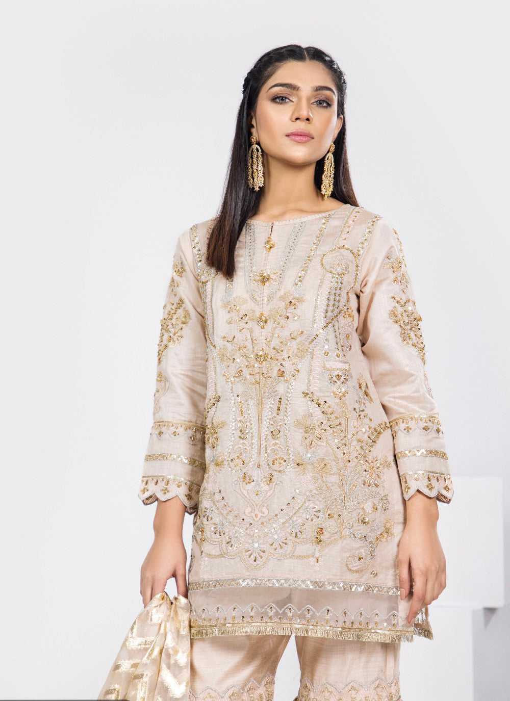 Shaposh Beige Gharara - Formal Wear - 3 Pc - ELSP008